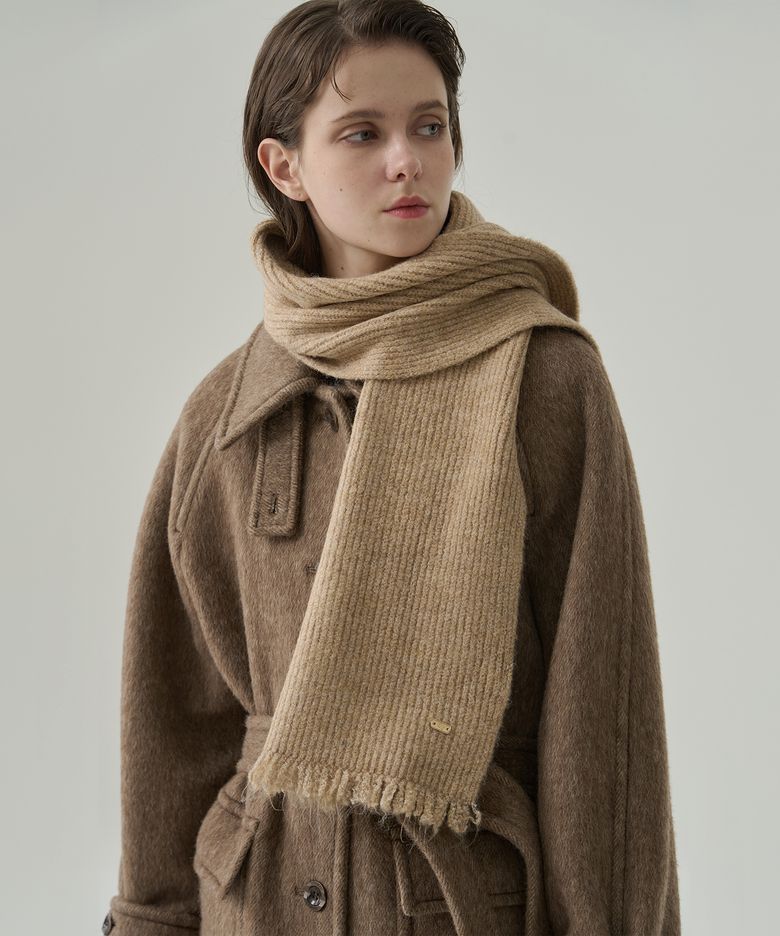 플러피 프린지 리브드 머플러 [BEIGE]