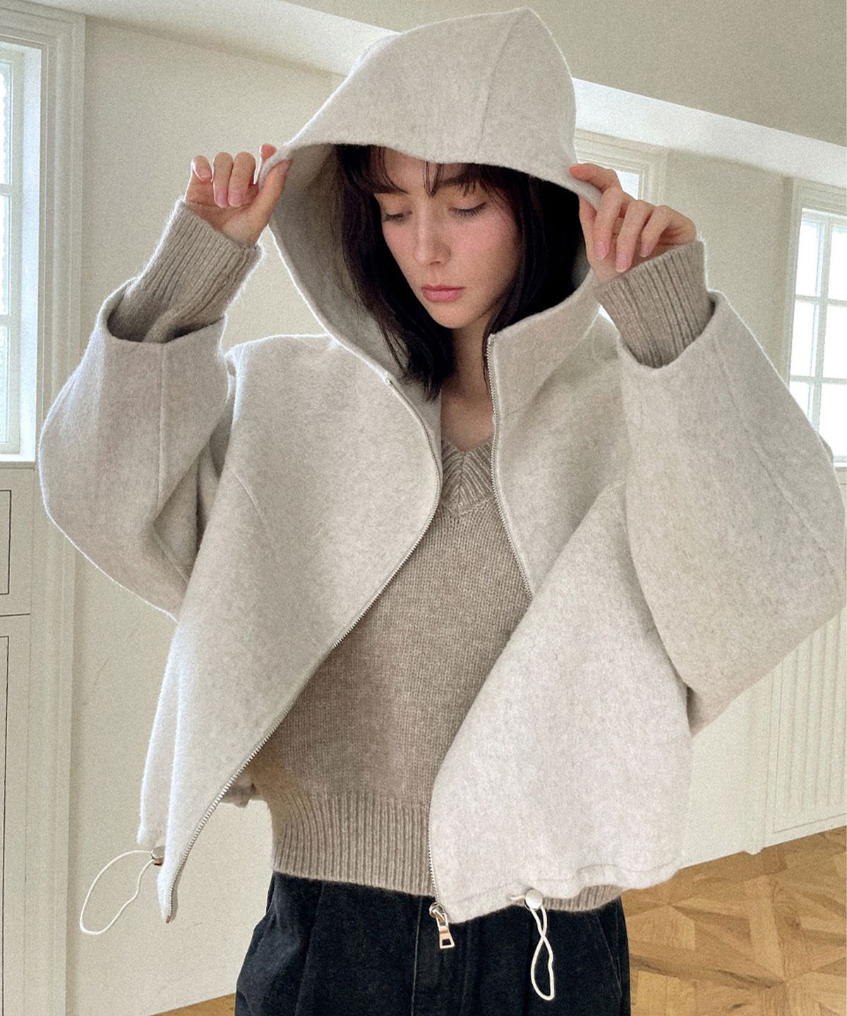 슬로우롤리(SLOWLOLLI) Urban hooded handmade coat_2 Colors