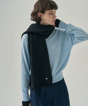 플러피 프린지 리브드 머플러 [BLACK]