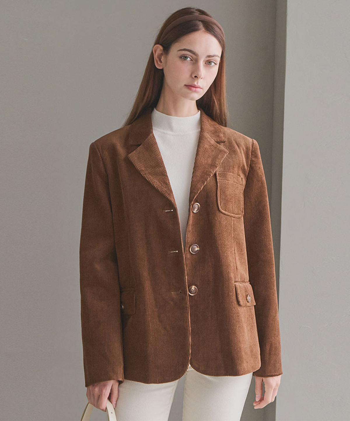 슬로우롤리(SLOWLOLLI) Cordy classic blazer - Brown