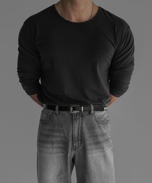 코튼 머슬핏 긴팔 티셔츠 [차콜]