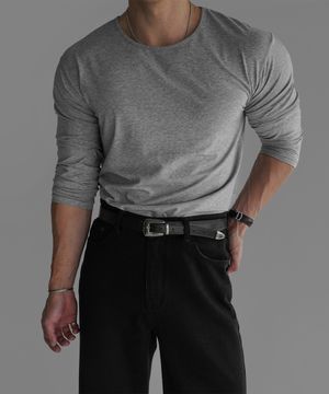 코튼 머슬핏 긴팔 티셔츠 [그레이]