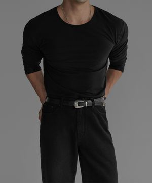 코튼 머슬핏 긴팔 티셔츠 [블랙]