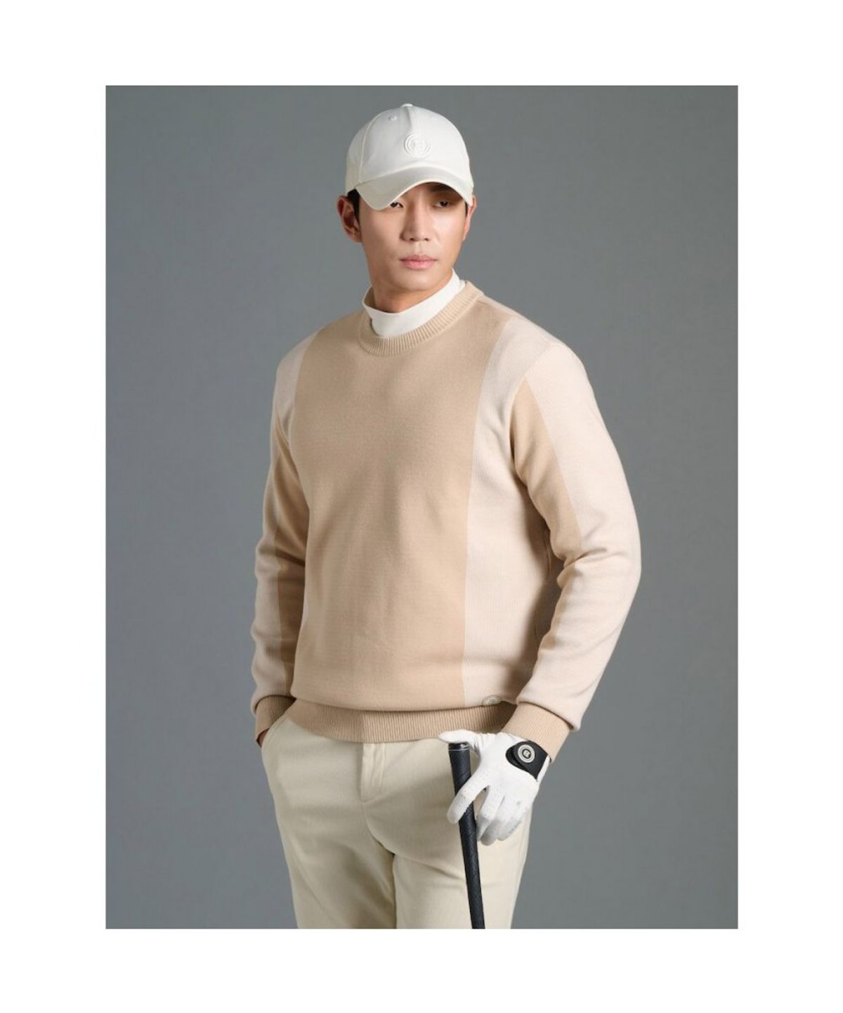 빈폴골프(BEANPOLE GOLF) 남성 사이드 스트라이프 패턴 풀오버 - 베이지