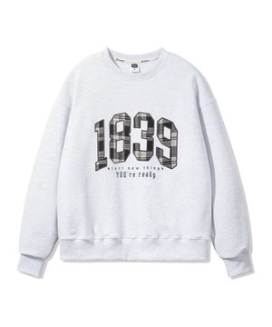 1839 체크 아플리케 오버핏 맨투맨 MAR288 (2 COLOR)