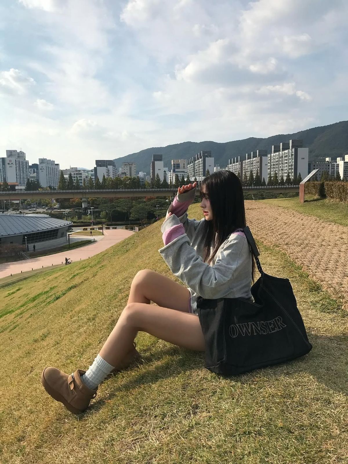 오운서(OWNSER) 트윈 피시 데일리 숄더 데님 백