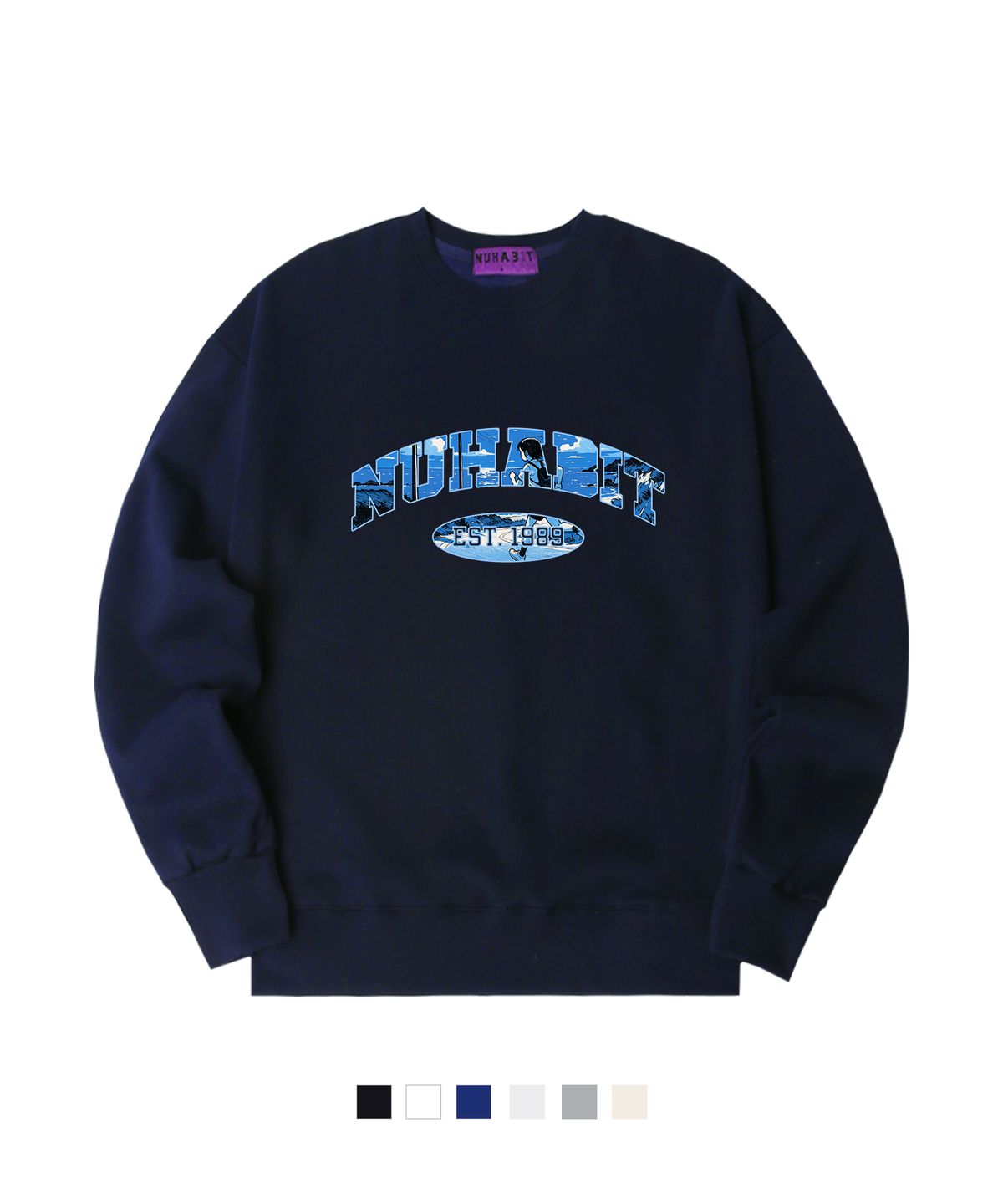 뉴해빗(NUHABIT) N/H BLUE RIDE 오버핏 기모 맨투맨 (GOM4-5NH1343)