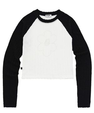 웨이브 펄 핫피스 레이스 골지 라글랑 티셔츠_화이트