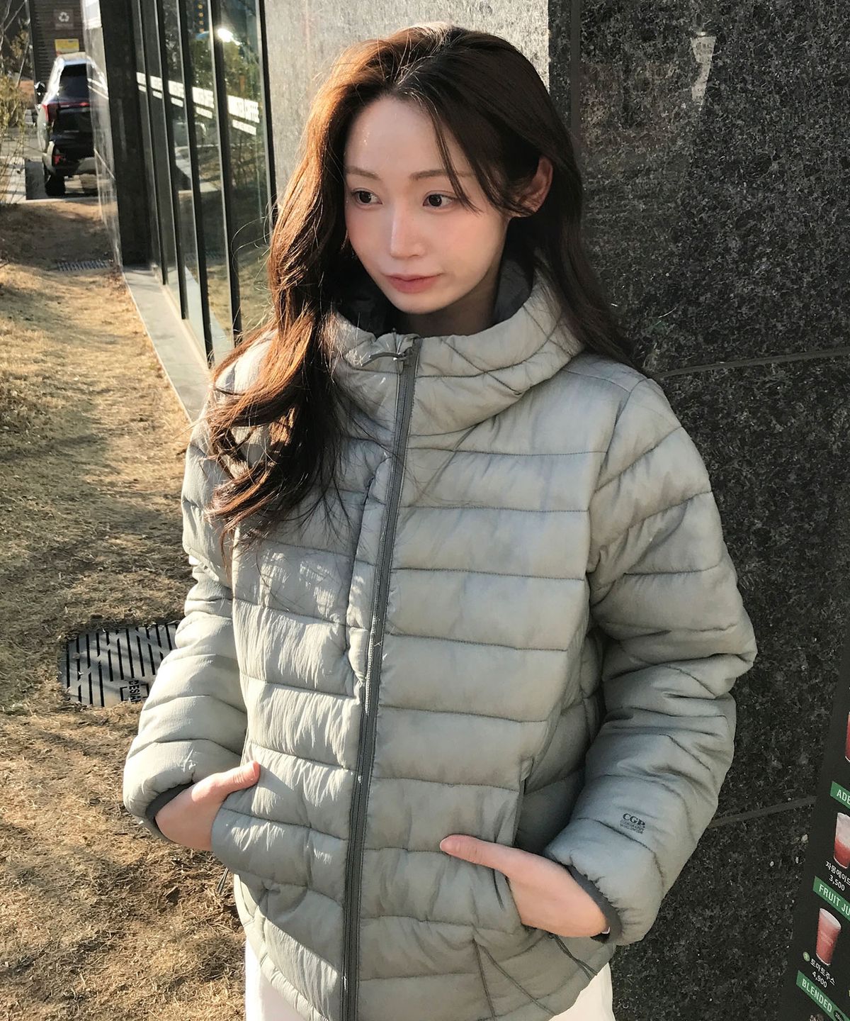 코드그라피(CGP) 경량 후드 패딩_카키