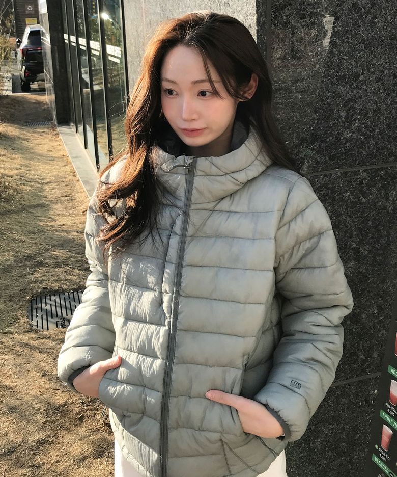 경량 후드 패딩_카키