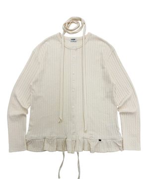 스텔라 니트스카프셋업 셔링 캉캉 박시 티셔츠가디건_크림