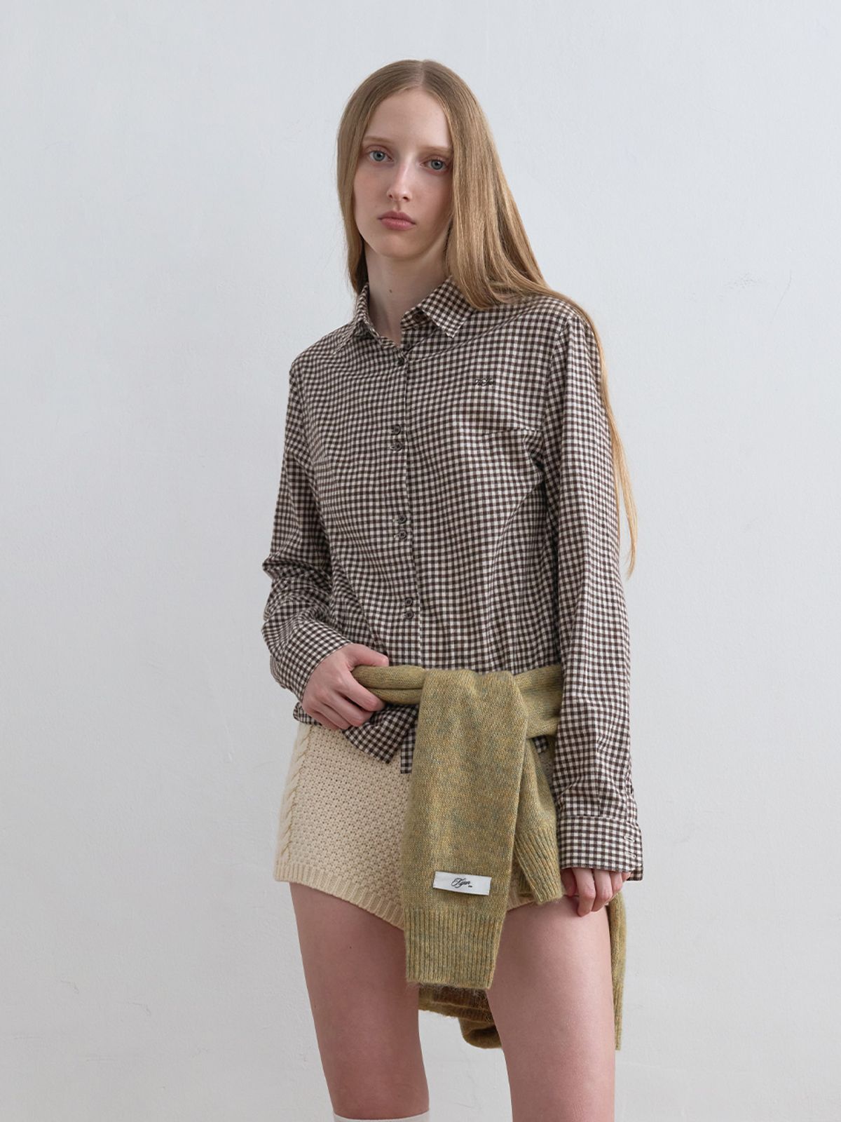 기준(KIJUN) Twin Button Check Shirt Brown