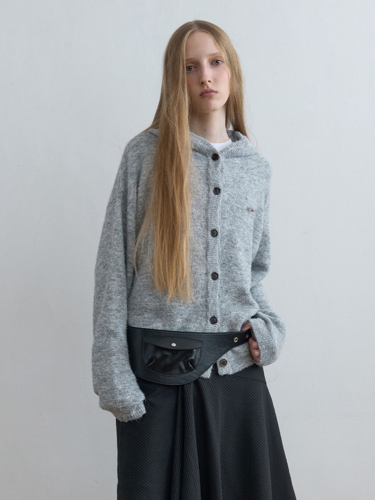 기준(KIJUN) Soft Wool Knit Hoodie Melange Grey