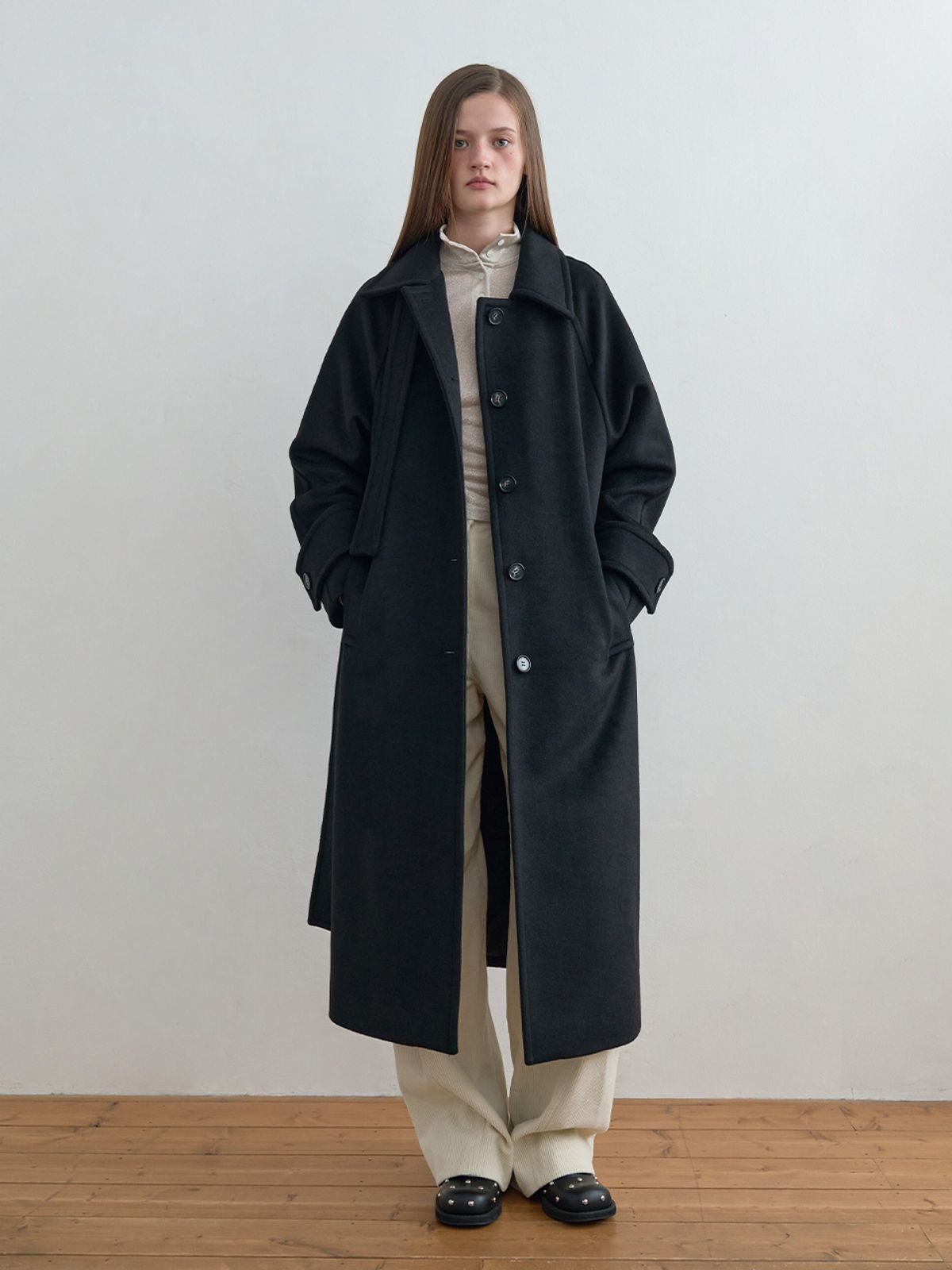 기준(KIJUN) Wool Balmacaan Coat Black