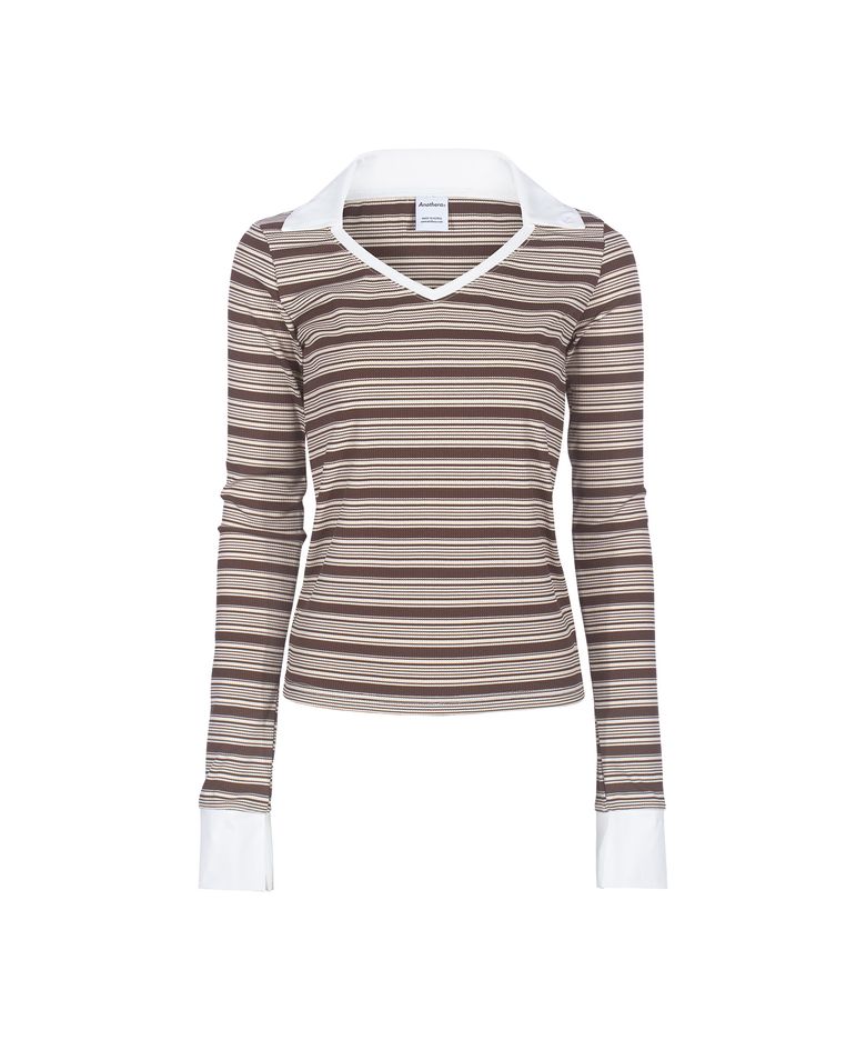 SHIRT LAYERED STRIPE TOP_Brown