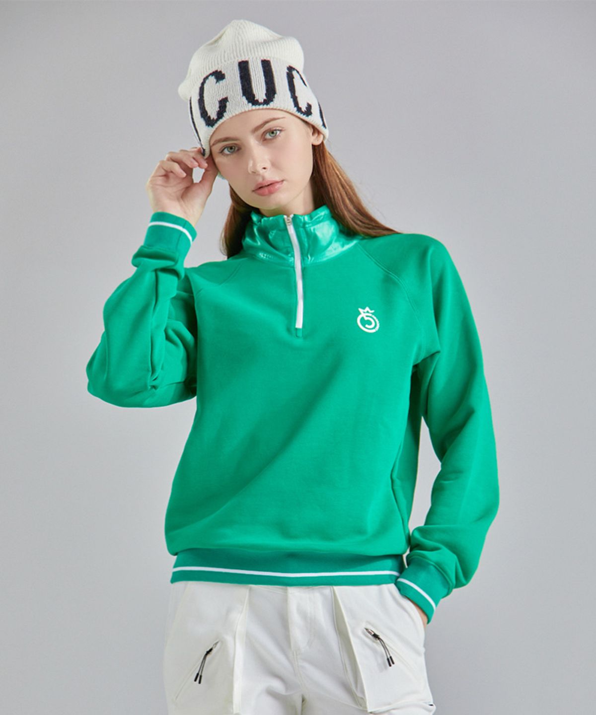 츄쿠츄(CHUCUCHU) CBEFW-STS006W 믹스 하프 집업 탑