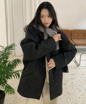 울 레이어드 카라 코트_CHARCOAL