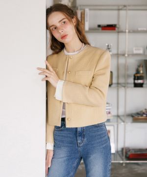 울 블렌드 엣지 탈착소매 트위드 자켓