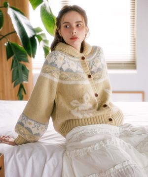 노르딕 래빗 자가드 울 니트 가디건