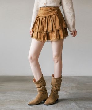 스웨이드 셔링 캉캉 스커트