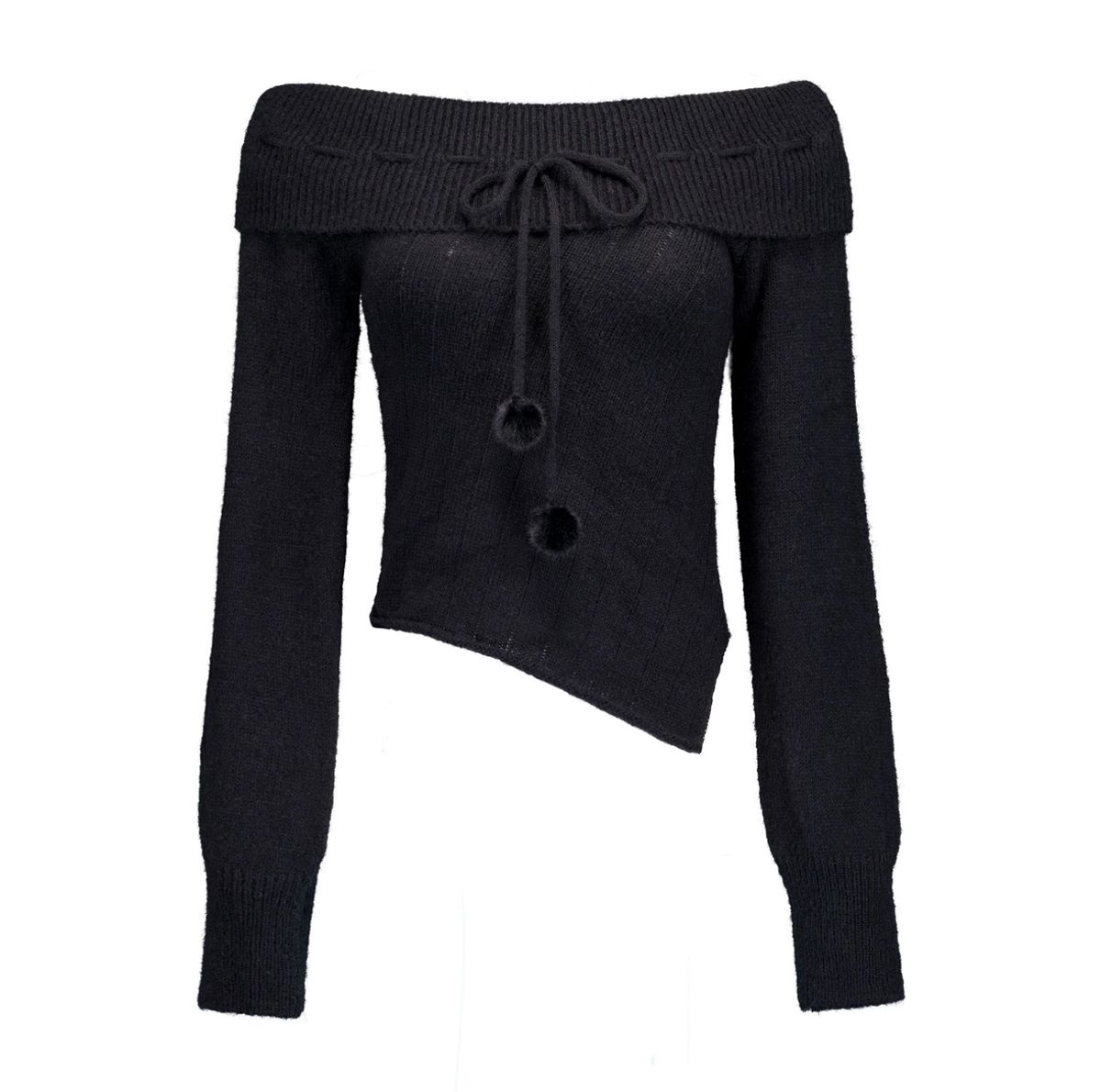 포어링(FORUSRING) Cotton candy off-shoulder knit (black)
