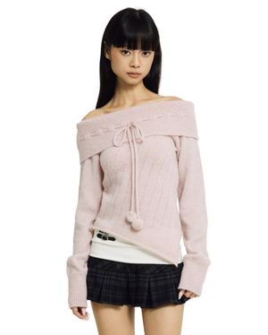 Cotton candy off-shoulder knit (pink)