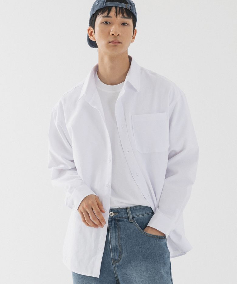솔리드 오버핏 옥스포드 셔츠 (화이트)