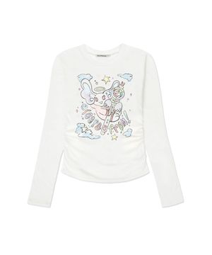 이스케이프로미 프린트 슬림핏 셔링 롱슬리브 아이보리