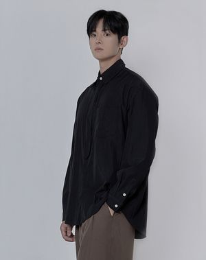 무지 베이직 오버핏 타이 셔츠 _ 블랙 (타이 탈부착 가능)