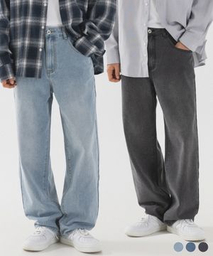 [2 PACK] 솔트 워싱 세미 와이드 데님 팬츠 (3color)