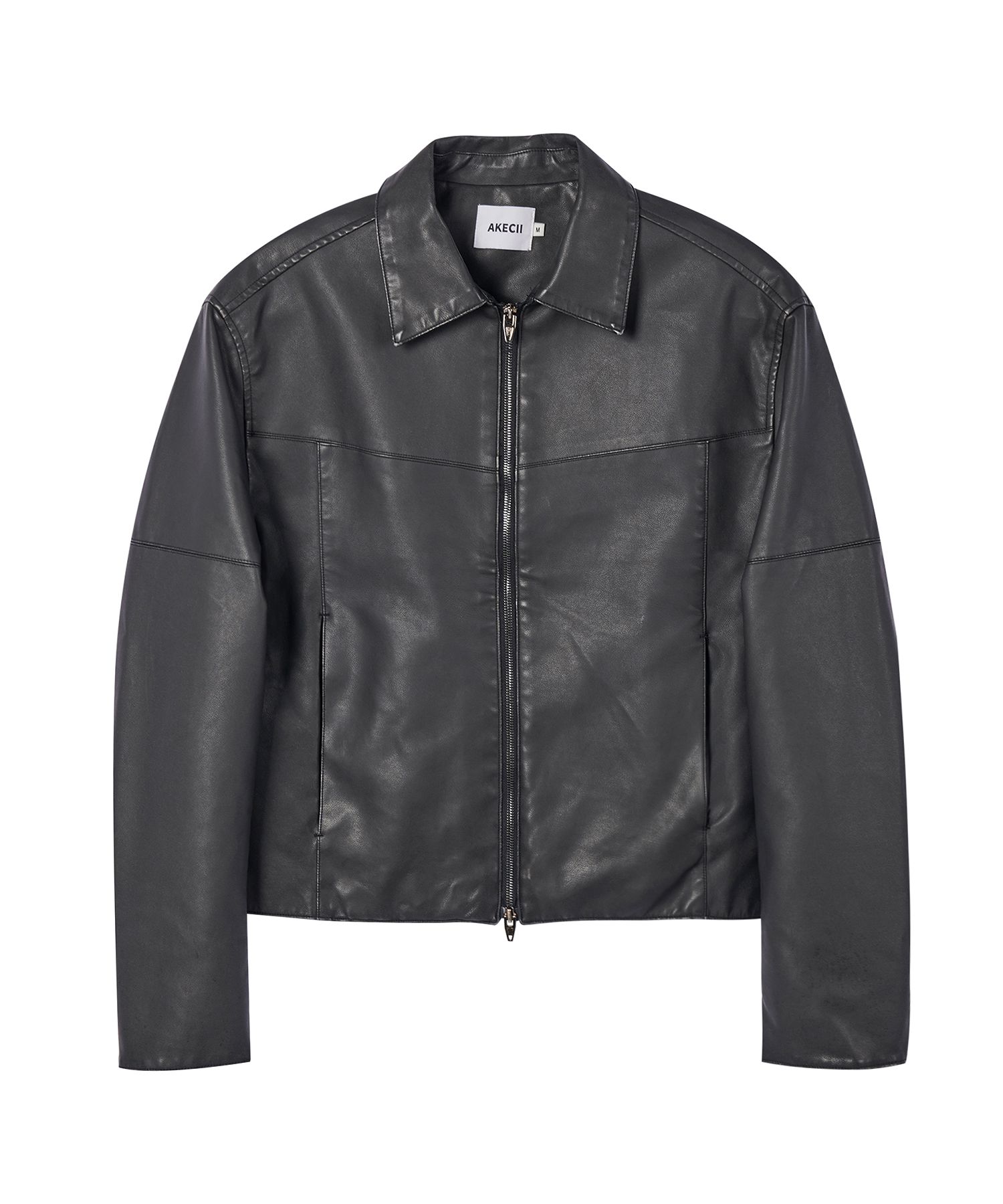 MUSINSA | AKECII Faded Low Leather Jacket_Black