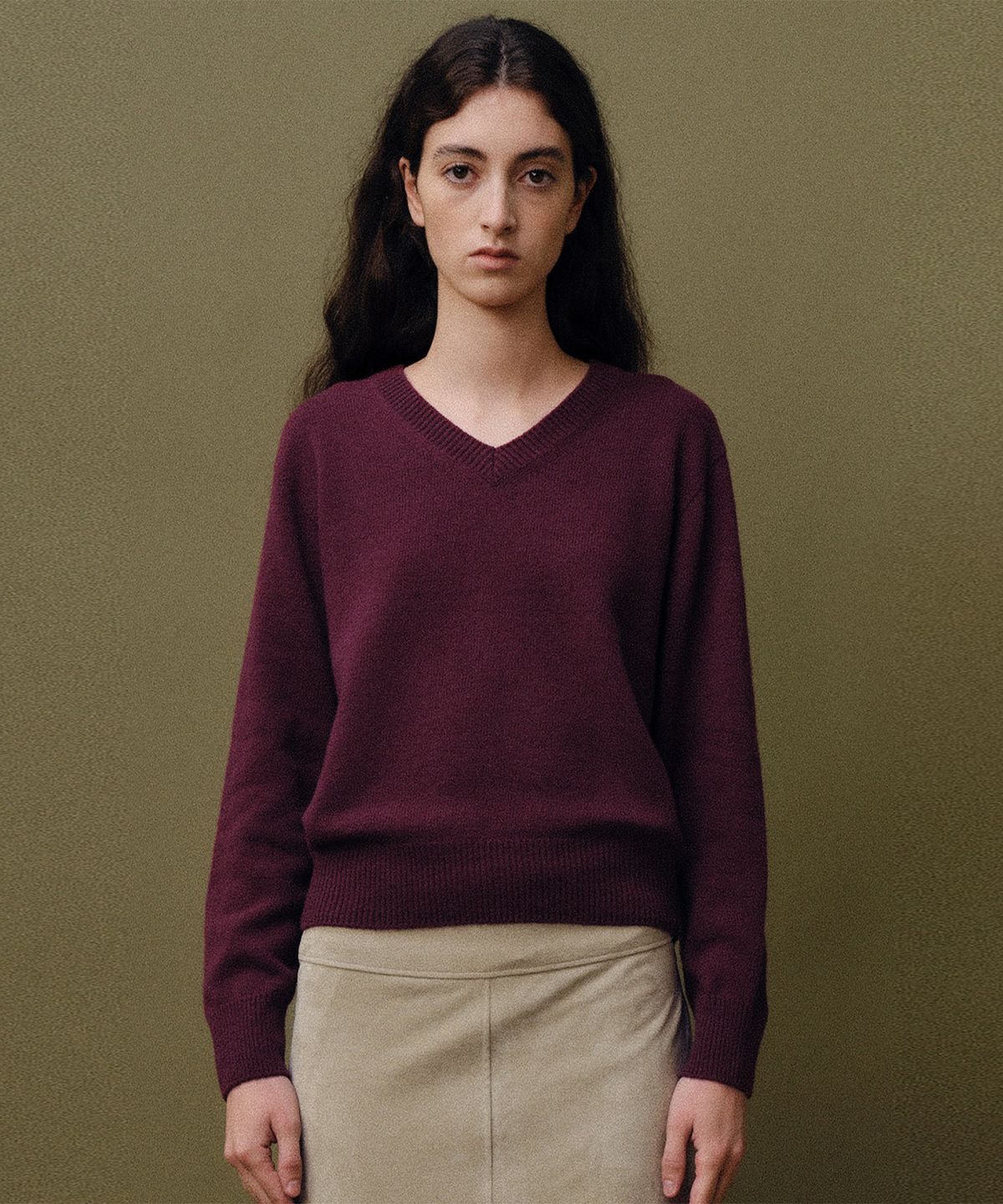 베이오드(BAIE OUD) Wholegarment merino V knit_burgundy