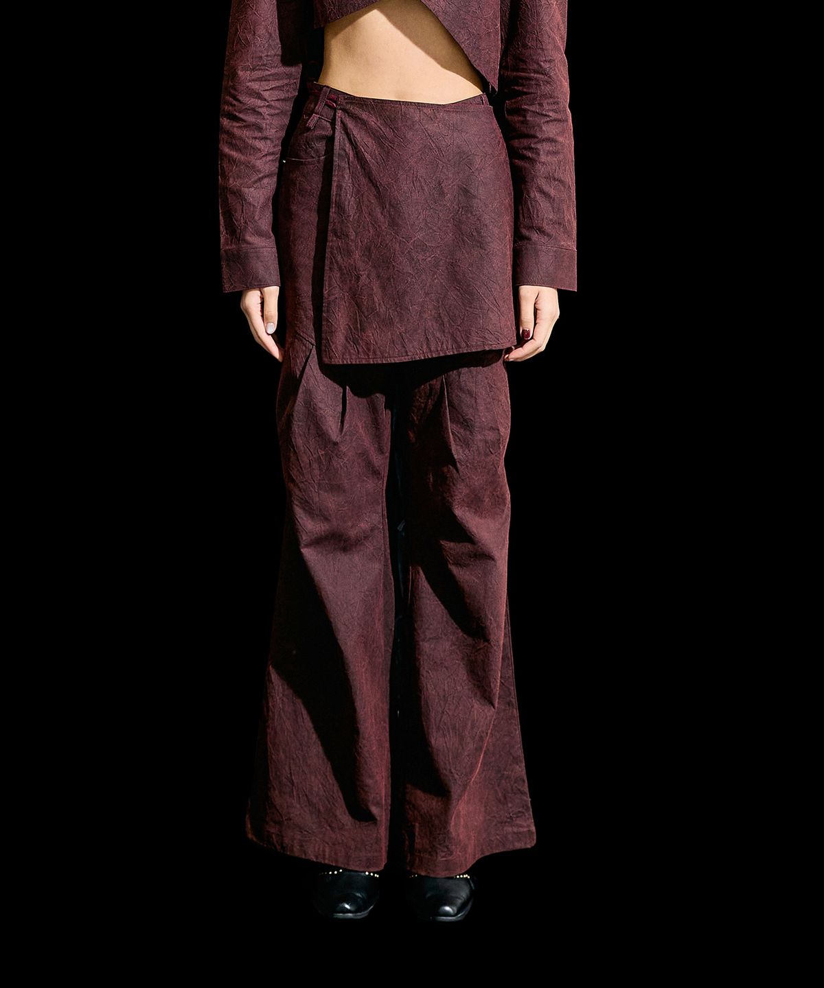 레큘리(RECULER) Wrinkle Skirt pants Burgundy