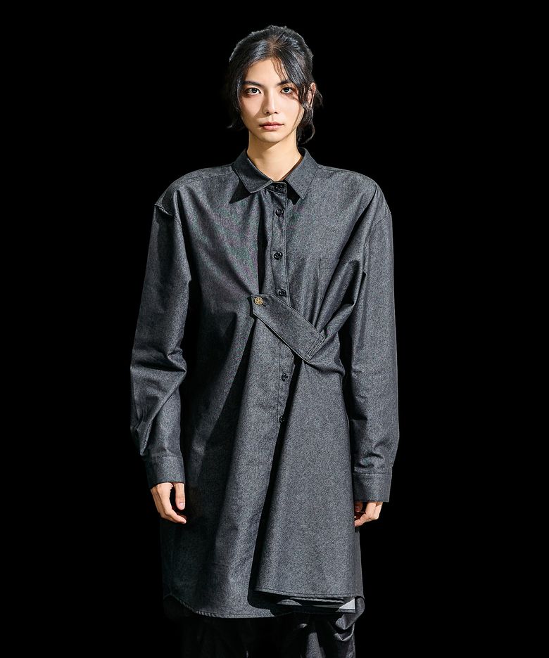 Draping Basic long Shirts  Like denim  Black