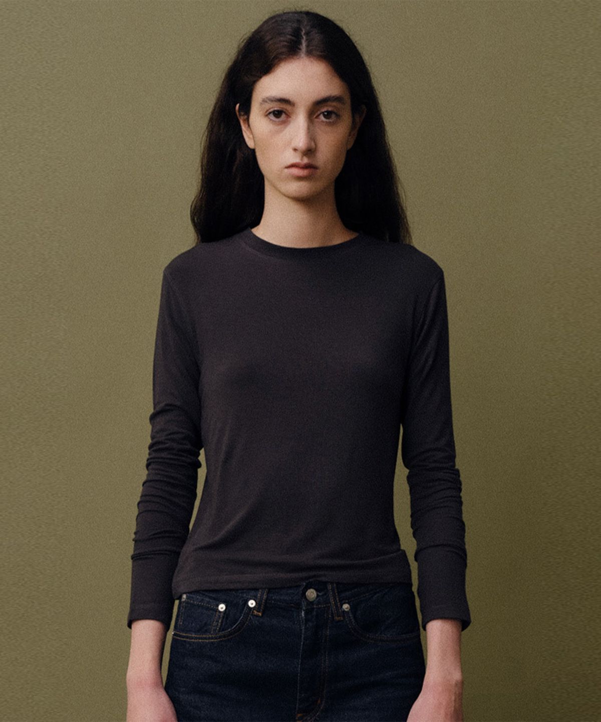 베이오드(BAIE OUD) Basic wool round T-shirt_charcoal