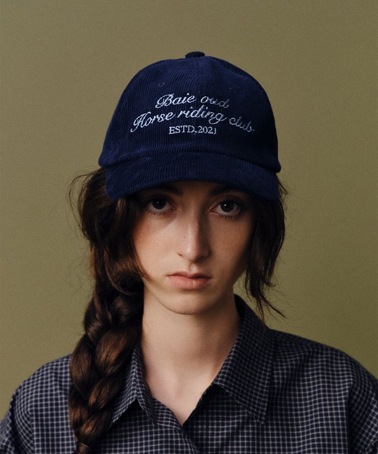 Corduroy horse riding club ball cap_navy