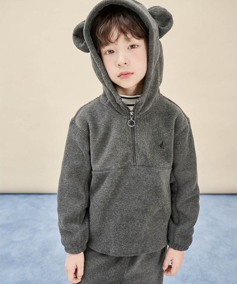 플리스 곰돌이 긴소매 반집업 & 긴바지 2PCS 상하 세트  애쉬 (BI5X41U014)