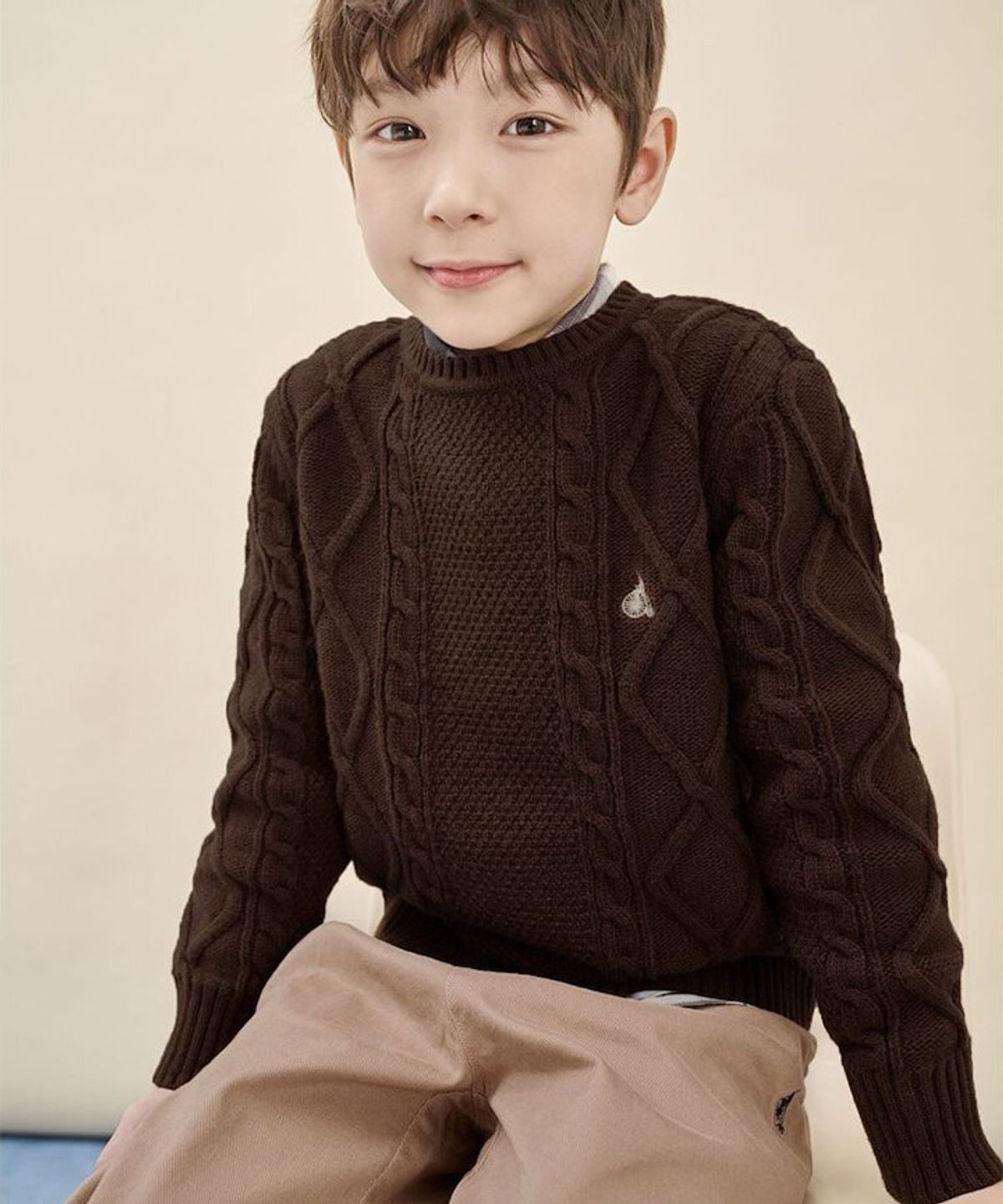빈폴 키즈(BEANPOLE KIDS) [Essential] 울혼방 아란 풀오버 니트  브라운 (BI5X51UE1D)
