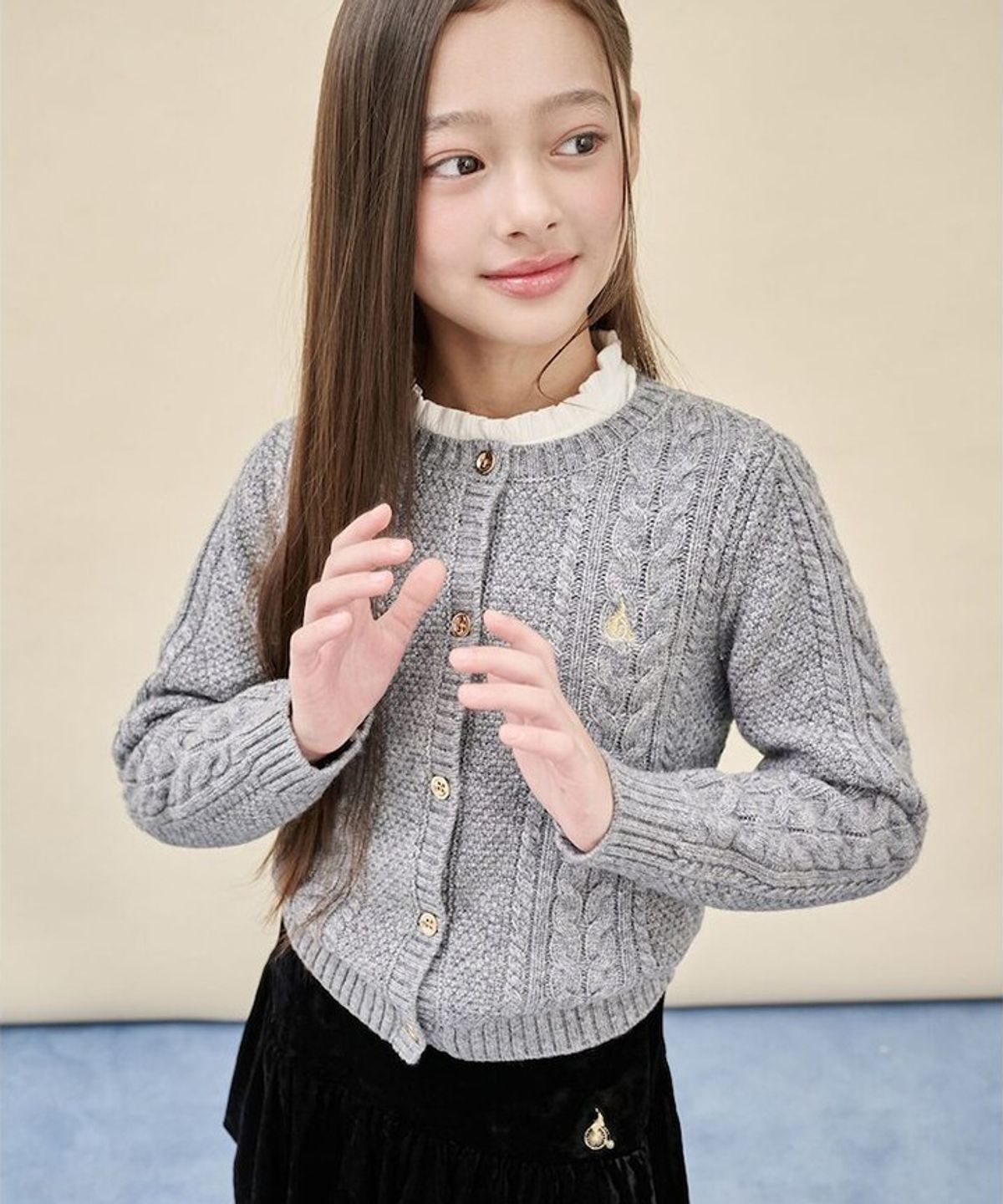 빈폴 키즈(BEANPOLE KIDS) [Essential] 여아 울혼방 케이블 카디건  그레이 (BI5X5AGE13)