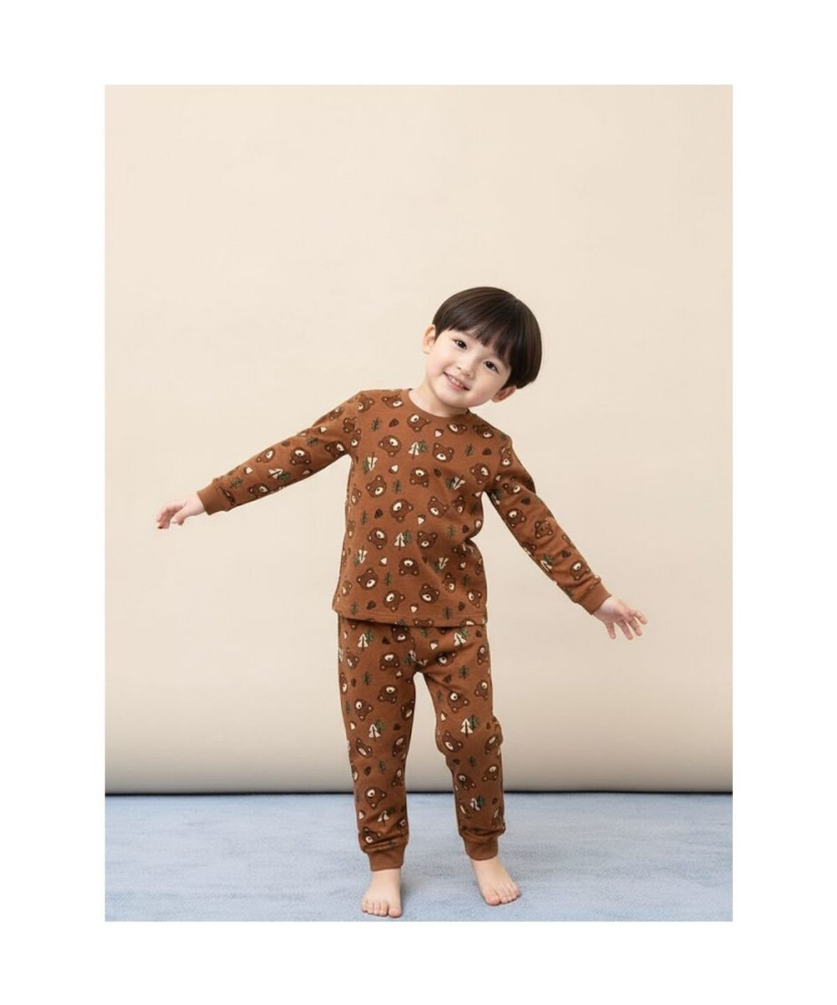 빈폴 키즈(BEANPOLE KIDS) 곰돌이 폴키 실내복 2PCS 상하 세트  브릭 (BI5X41U07C)