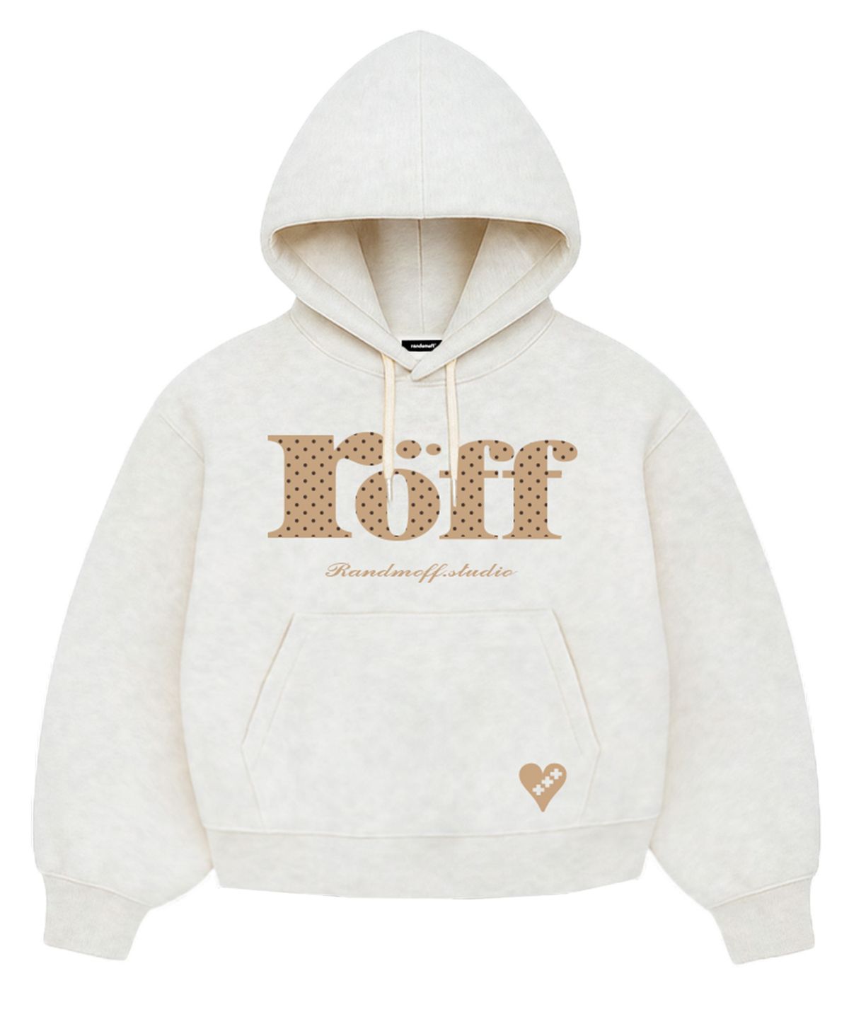 랜덤오프(RANDOMOFF) [기모] RÖFF TYPE PLAY DOT SEMI CROP HOODIE [OATMEAL]