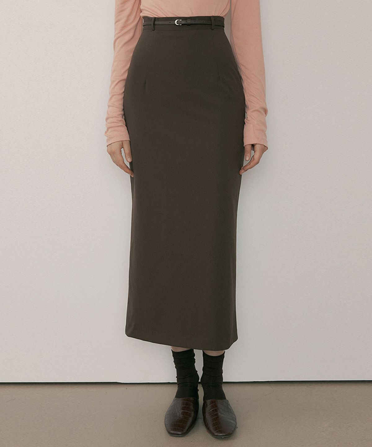 리올그(REORG) [리퍼브 특가] MOR CLASSIC MAXI SLIT SKIRT BROWN
