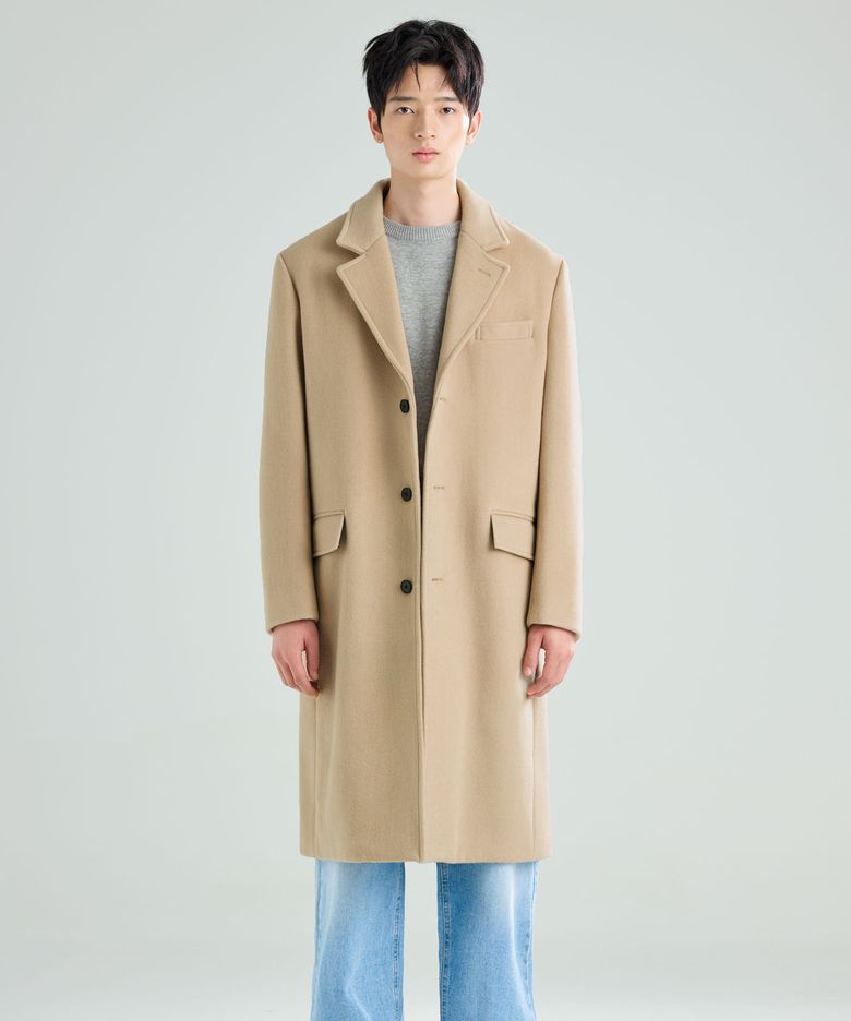 울 싱글 롱코트 베이지