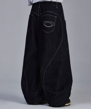 논페이드 웨이브 라인 커브드 데님 팬츠[인디고]
