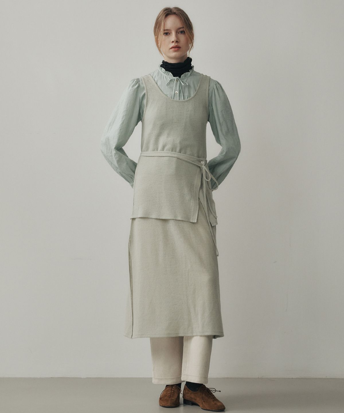 르메메(LEMEME) Rube Layered Wool One-Piece SageGreen