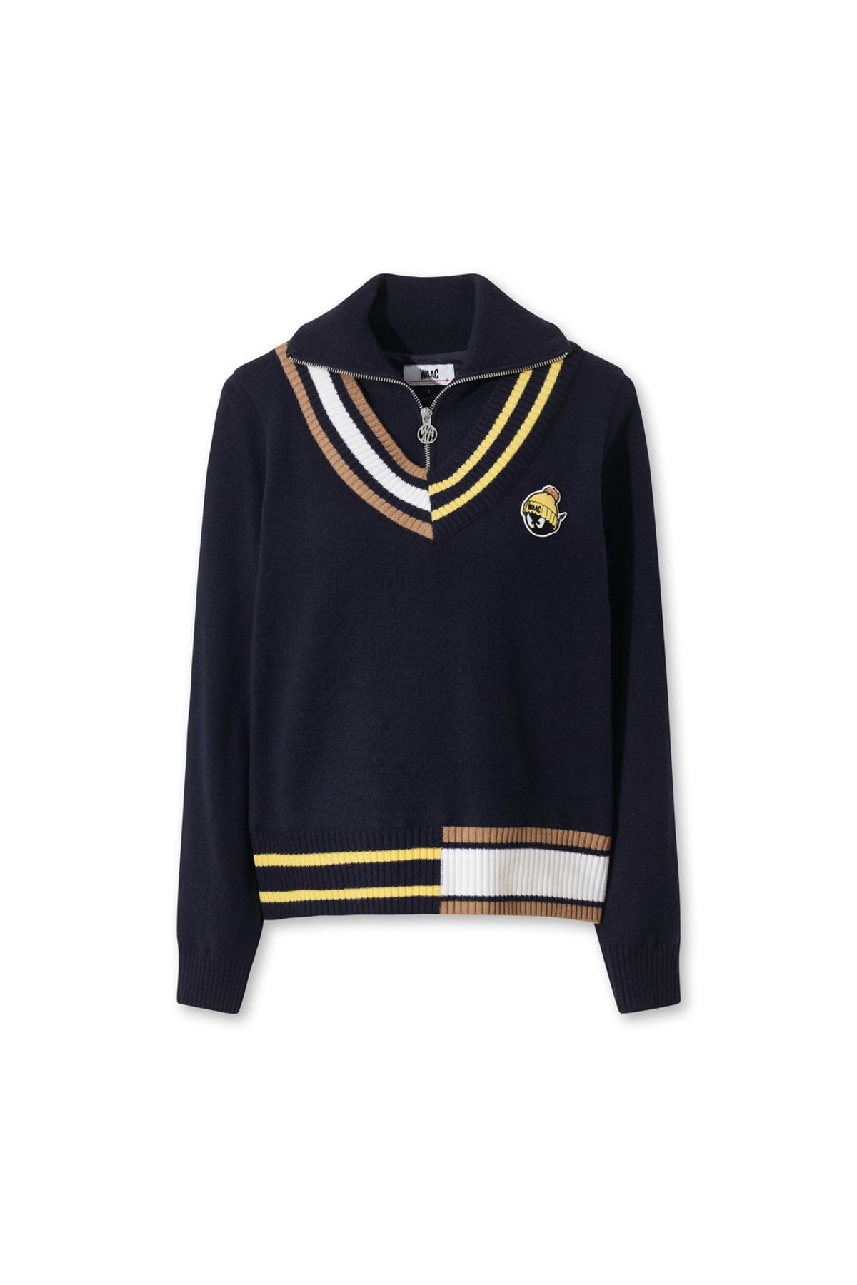 왁(WAAC) Women Asymmetrical Rib Quarter-Zip Sweater WWWAW25705NYD