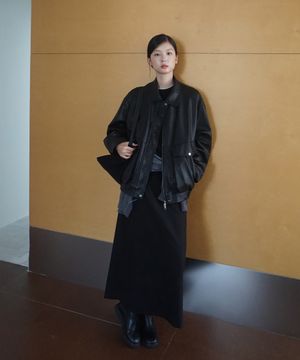 (woman) 리파인드 포켓 레더 블루종_Black