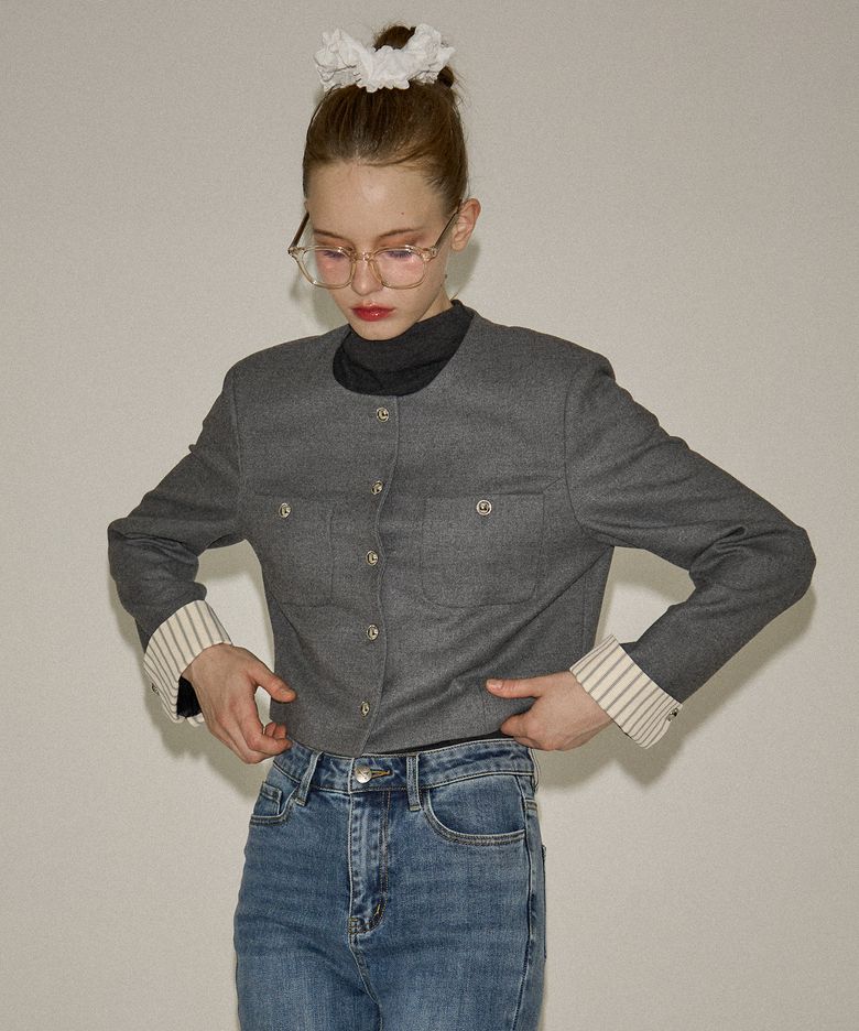 Cuffs Crop Jacket_ Gray