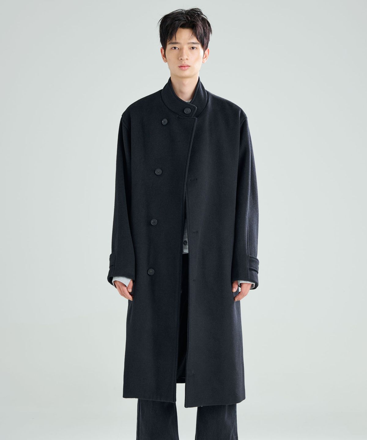 지플리시(ZPLISH) 하이넥  울 코트 블랙