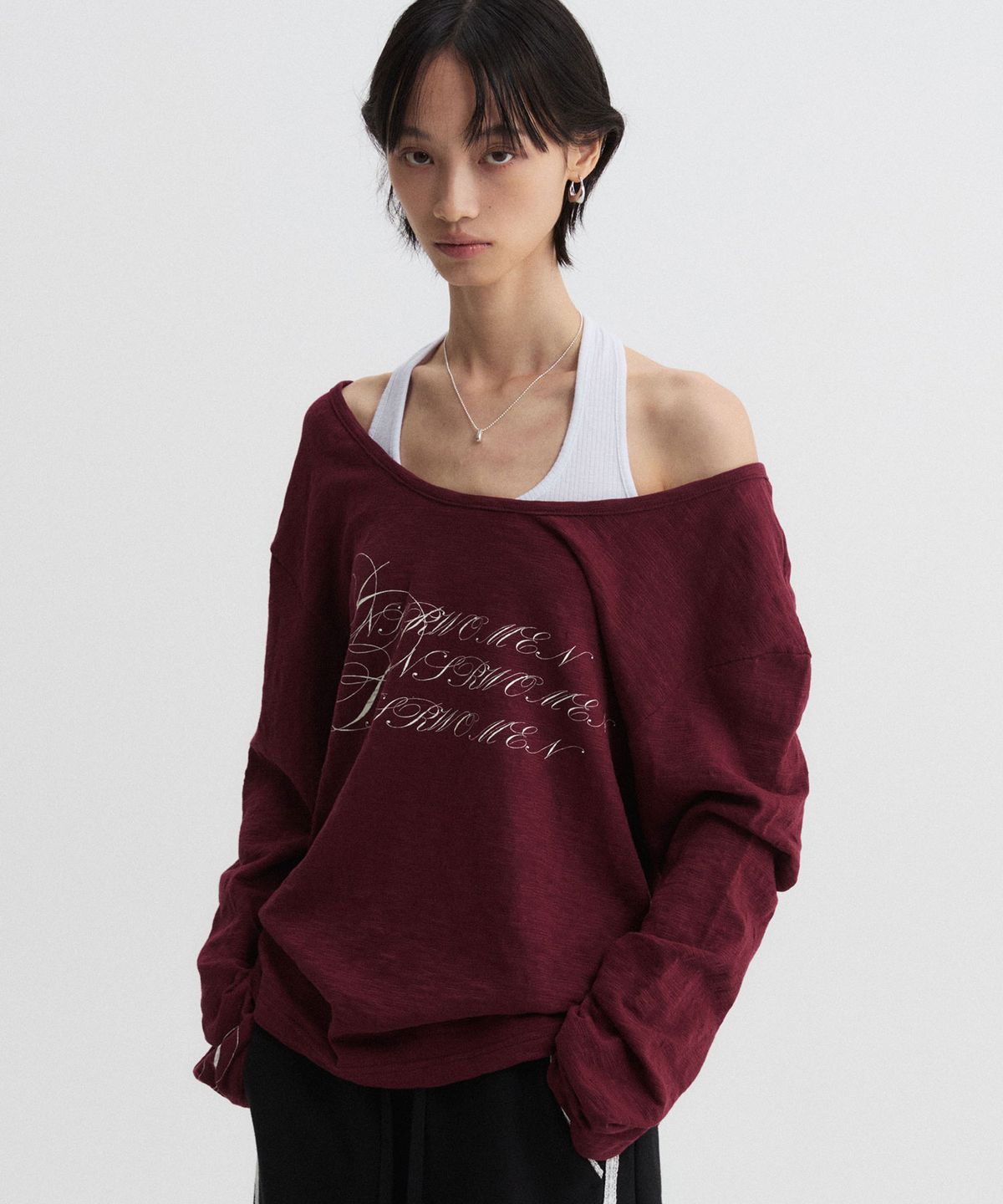 디앤에스알 우먼(DNSR WOMEN) 루즈핏 셔링 롱슬리브 버건디